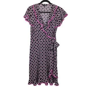 East 5th 90s Vintage Pinup Faux Wrap Cap Sleeve Feminine Ruffle Romantic Dress M